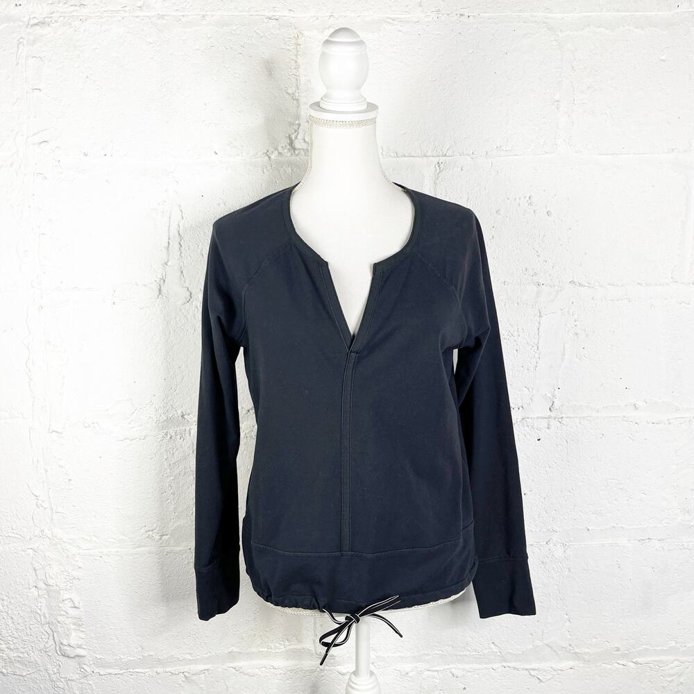 Athleta Women's Sentry‎ Tie Split Neck Long Sleeve Sweatshirt Black Size Small